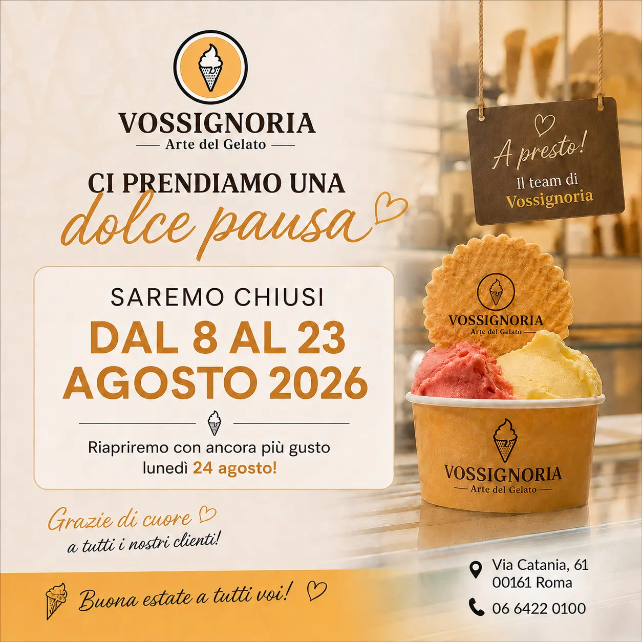 Chiusi per ferie dall'8 al 23 agosto